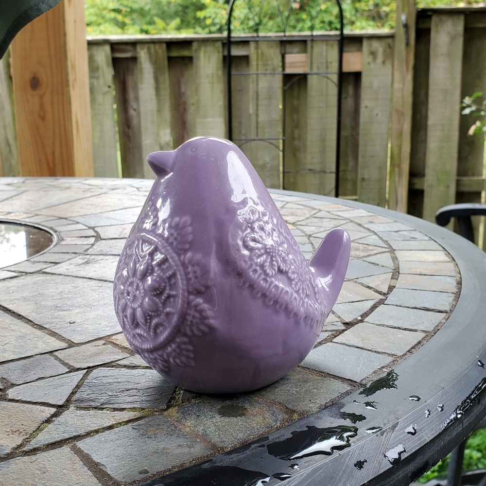 Ceramic Bird statue lavender purple lilac